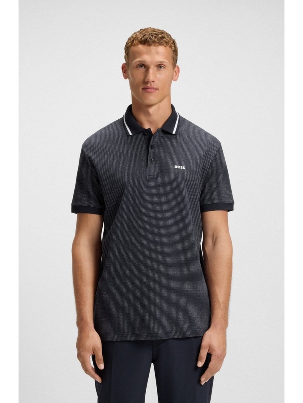 BOSS Paddy Tape JQ Men’s 3XL Navy Cotton Jacquard Regular Fit Polo Shirt